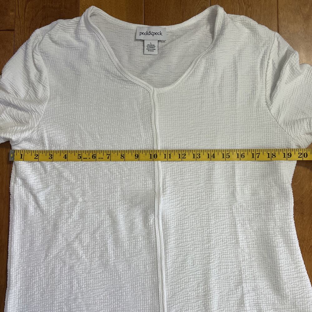 Peck & Peck Ribbed Tunic Top Size L White Lagenlook Coastal Oversized Relaxed - Picture 3 of 8